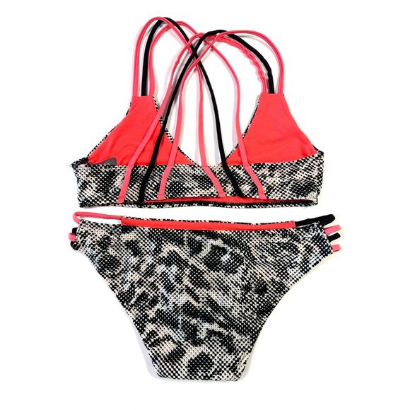 BCA By Rebecca Virtue Women Small Bikini Black White Hot Pink Geometric Strappy - Picture 3 of 9